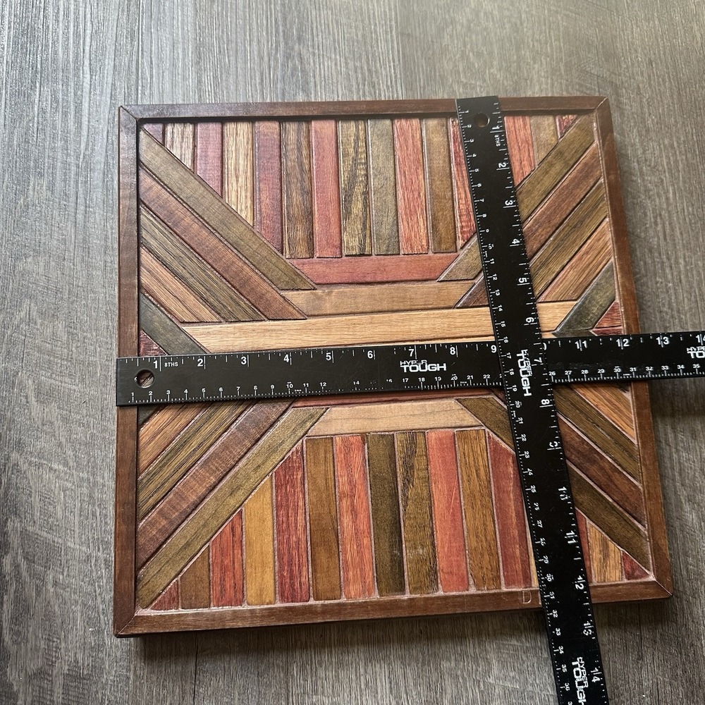 Wooden Geometric Mosaic Wall Art 12.5x12.5" Grey, Brown Multicolor Abstract Deco - Picture 5 of 6
